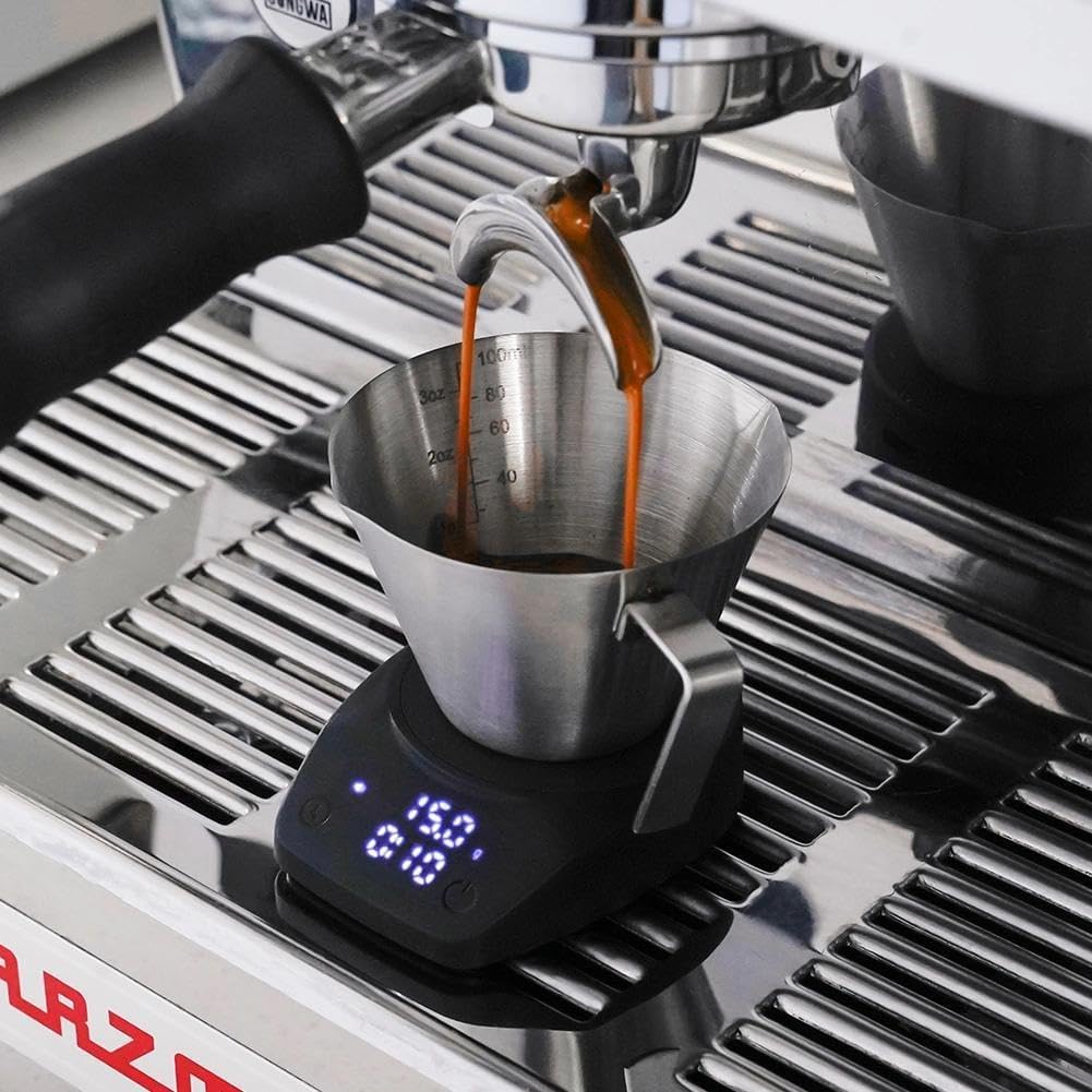 Watchget Espresso Shot Cups, 2-Pack, Stainless Steel, Double Spout, Dual Scale, Measuring Cup with Handle, 3.4ml100ml Capacity, Coffee Espresso