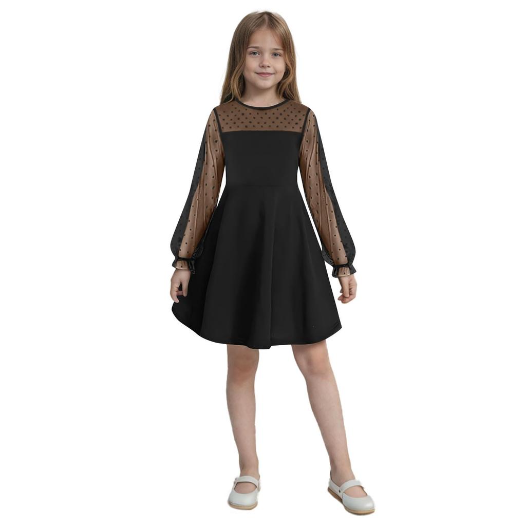 CUHK Mädchen Spitze Langarm Farbe Niedliches Prinzessinnenkleid