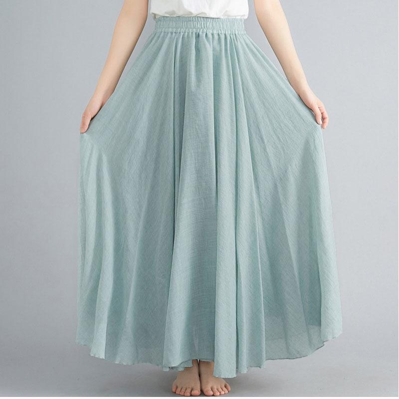 Fashion Solid Cotton Linen Women Skirts Maxi Elegant Harajuku Saia Casual Loose Long Skirt Ladies Clothes Faldas Ropa Mujer