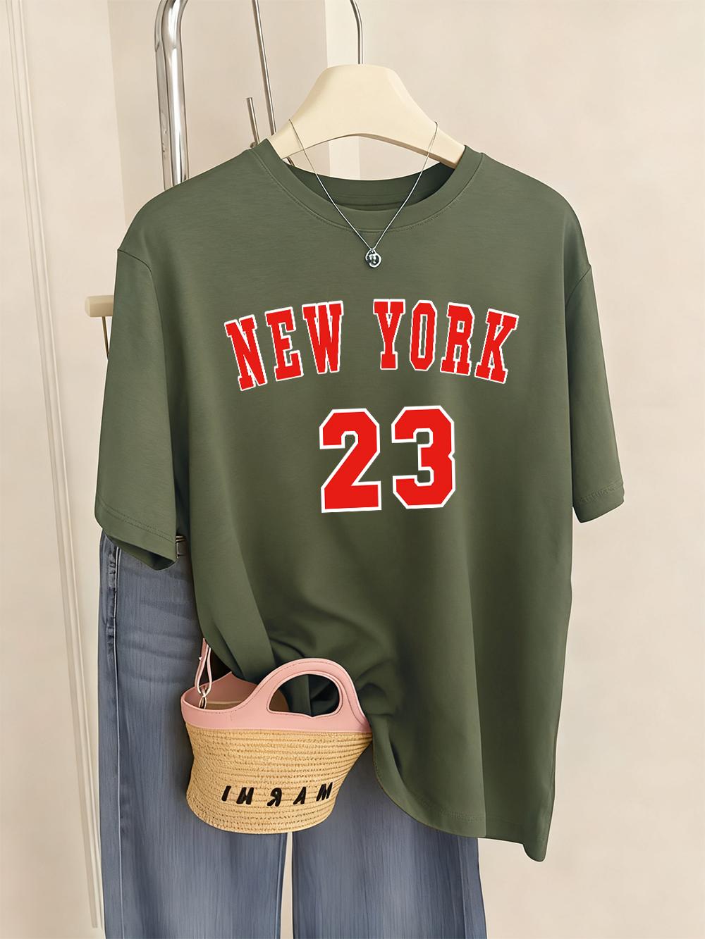 

New York 23 Letter Prints TShirt Womens Summer ONeck T Shirts Comfortable Soft Short Sleeve Tops Casual Loose Woman Streetwear S