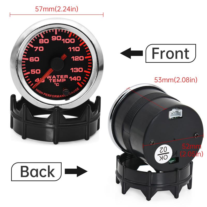 52MM Water Temperature Gauge 40-140 Celsius Car Water Temp Joint Pipe Sensor Adapter 1/8NPT Temperature Indicator for Car