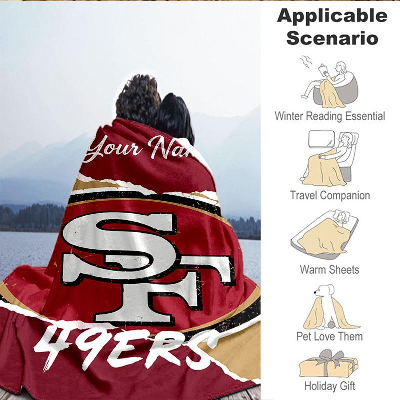 1PC Custom Name Blanket San Francisco Football Flannel Blankets Patterns Throw Blanket All-Season Soft Gift for Couch, Bed, Camping, Birthday Gifts
