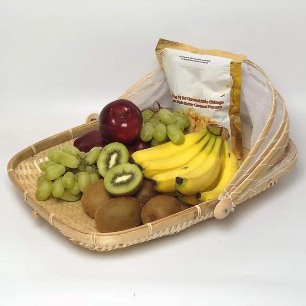 Hand-woven Snack Fruit Basket Tray Vegetable Bread Storage Basket Simple Atmospheric Outdoor Picnic Basket with Mesh Mesh Lid
