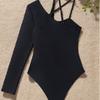 Unregelmäßiger Einteiler Bikini Badeanzug für Damen, Sexy, Figurbetont, mit einem langen Ärmel, Mode, Elegant, Strandurlaub Kleidung
