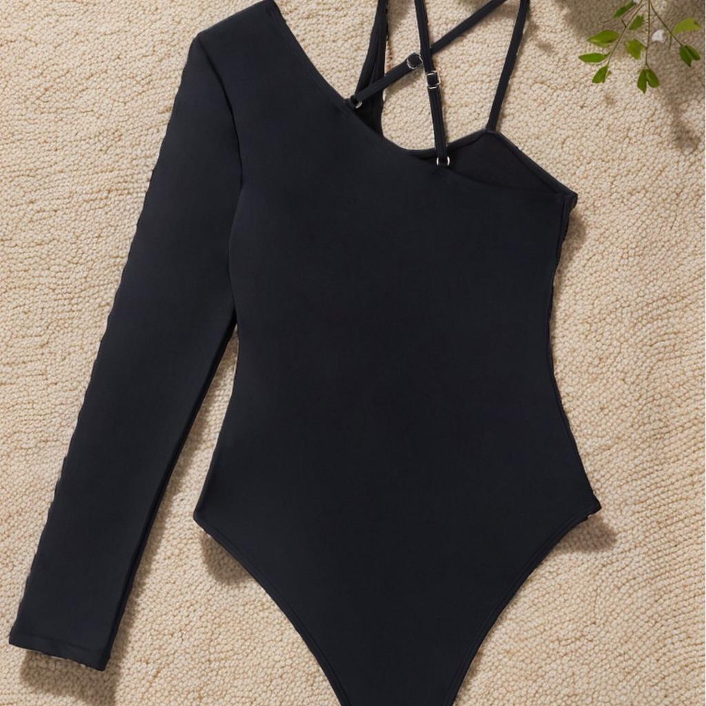Unregelmäßiger Einteiler Bikini Badeanzug für Damen, Sexy, Figurbetont, mit einem langen Ärmel, Mode, Elegant, Strandurlaub Kleidung