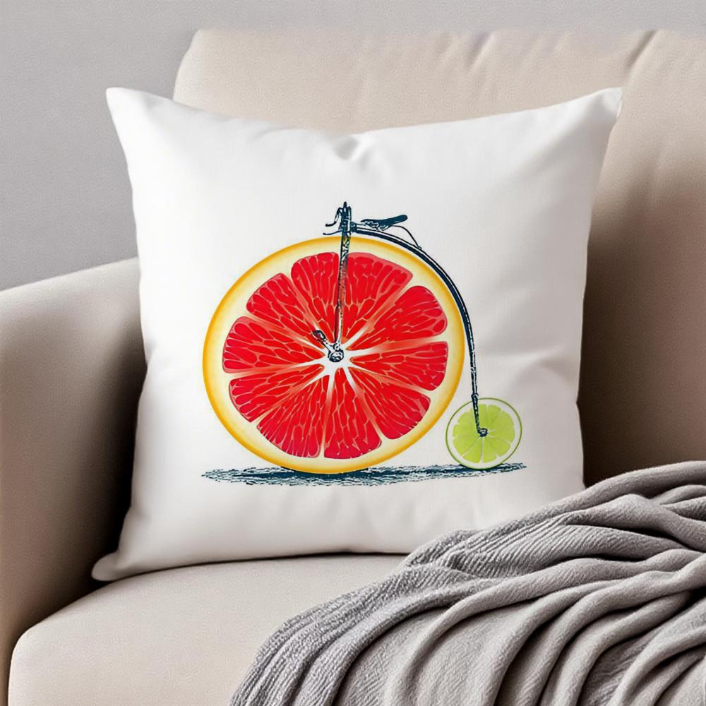 Fresh Fruit Orange Lemon Bicycle Art Cushion Cover Pillowcase Antidustmite Invisible Zipper Short Plush Sofa Cushion