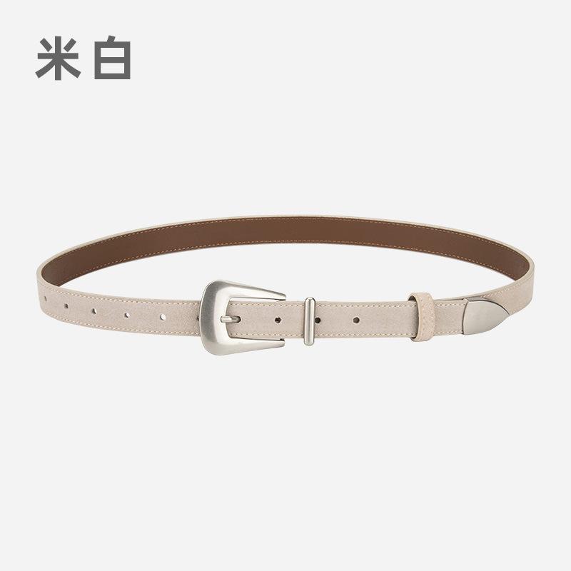 Ladies Belt Silver Needle Buckle Frosted Velvet Retro Jeans Decorative Premium Leather Belt Women