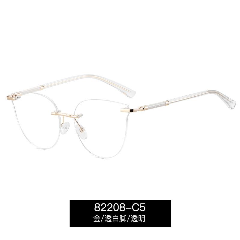 Spring Hinge Transparent Rimless Glasses Women Trendy Large Cat Eye Anti Blue Light Plain Glass Spectacle