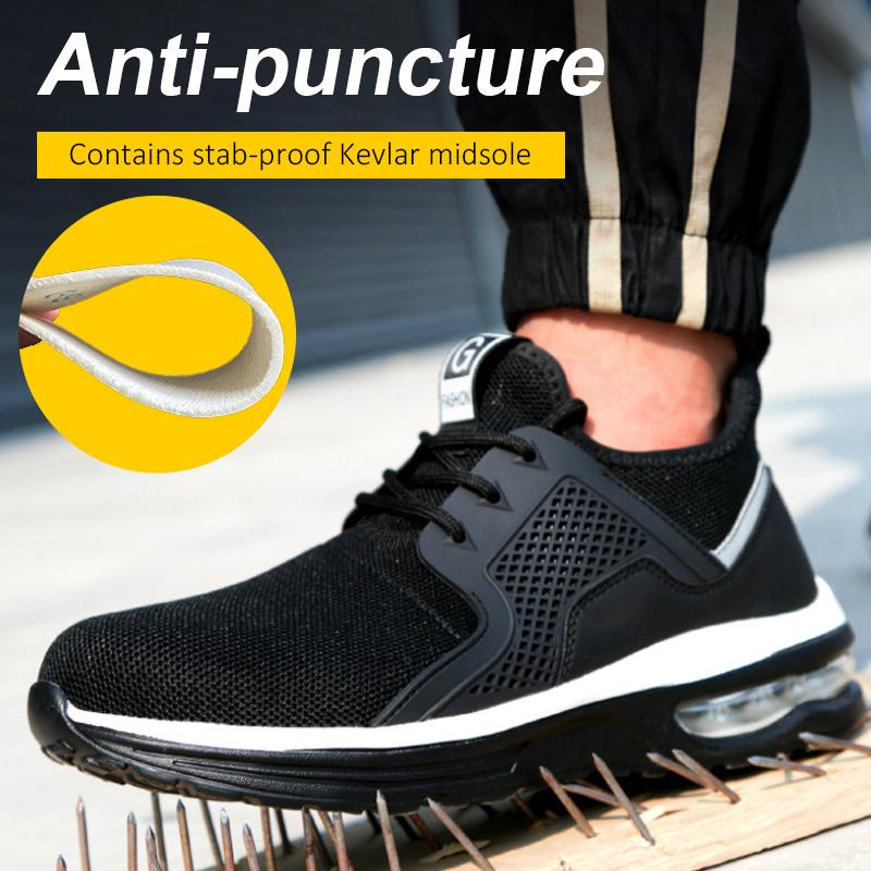 Breathable Men'S Safety Shoes Lightweigh Tmen'S Work Shoes Reinforced Solesteel Toe Shoes Man Puncture Resistant Safety Sneaker