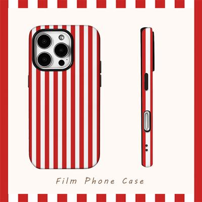 Świąteczne Paski Czerwono-Białe Etui na Telefon dla IPhone 16 15 14 13 12 11 X XS XR XSMAX 7 8 Pro Max Plus Dwuwarstwowe Tylne Pokrowce