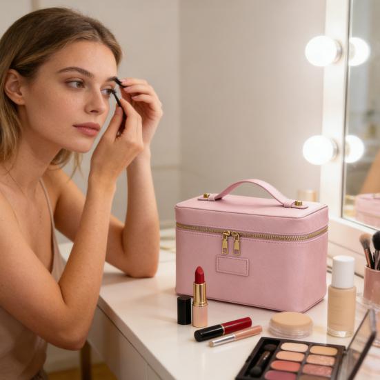 Seyahat Kozmetik Çantası Makyaj Düzenleyici Çıkarılabilir Bölücülü Su Geçirmez Suni Deri Makyaj Çantası Tatil İçin Banyo Çantası Kadın Makyaj Çantası