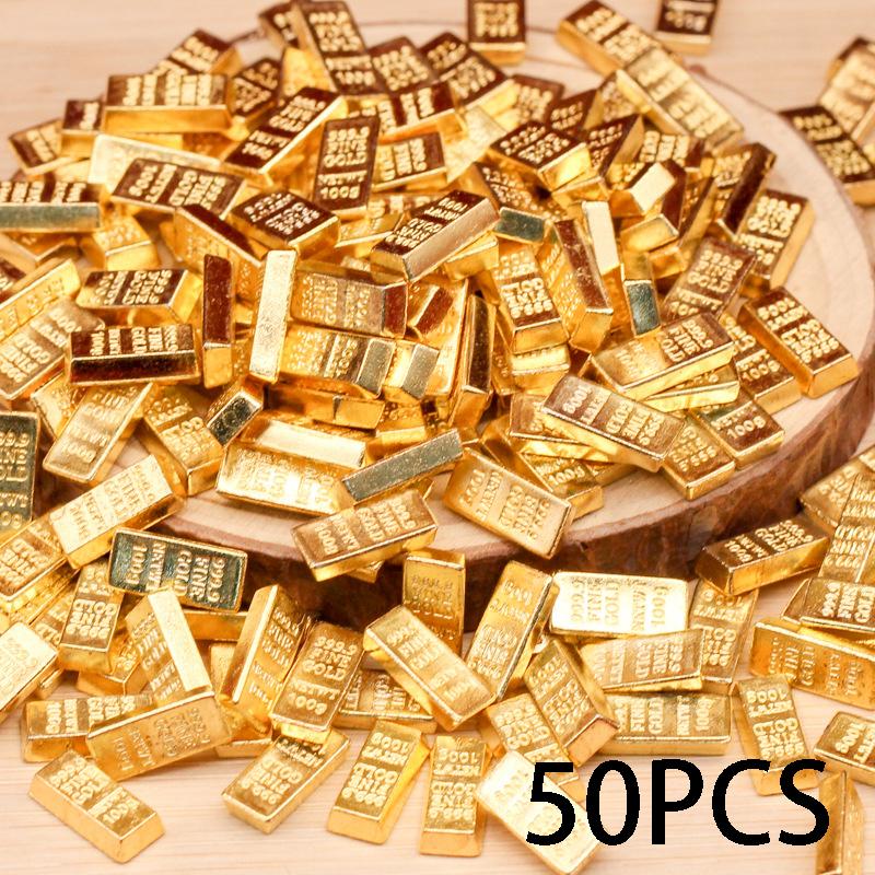

50/100pcs Shimmering Imitation Gold Bars Acrylic Material, Perfect for Creative Projects, Simulations, Props, Halloween
