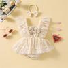 Citgeett Summer Infant Baby Girls Lace Bodysuit Dress Flower Flying Sleeve Jumpsuit Bow Headband Clothes
