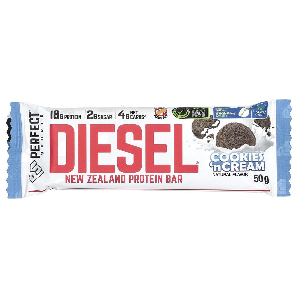 Perfect Sports Diesel, Barre Protéinée Nouvelle-Zélande, Cookies & Crème, 12 Barres, 50g Chacune