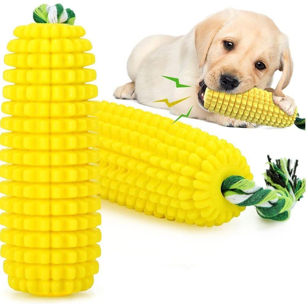 Tough Rubber Dog Chew Toy Corn Stick Design Interactive Squeaky Dog Toys  Medium Large Dogs