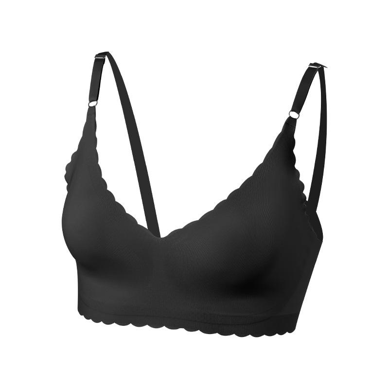 

Европейский и американский стиль бесшовное нижнее белье женское с волнистым краем для большой груди показывает маленькую обнаженное ощущение дышащий невидимый жидкий тональный крем бюстгальтер S чёрный