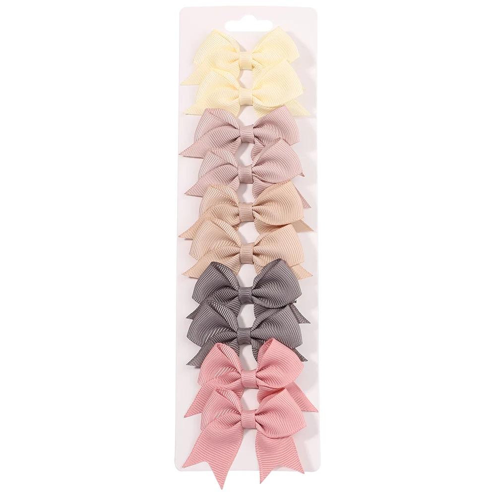 10Pcs/lot Kids Solid Color Ribbon Baby Bows Hair Clips for Baby Girls Handmade Bowknot Hairpin MiNi Barrettes Hair Accessories