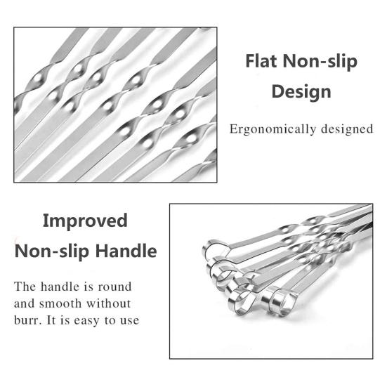 10Pcs Barbecue Skewers for Grilling Flat Stainless Steel Kebab Sticks Reusable BBQ Grill Sticks for Meat Chicken