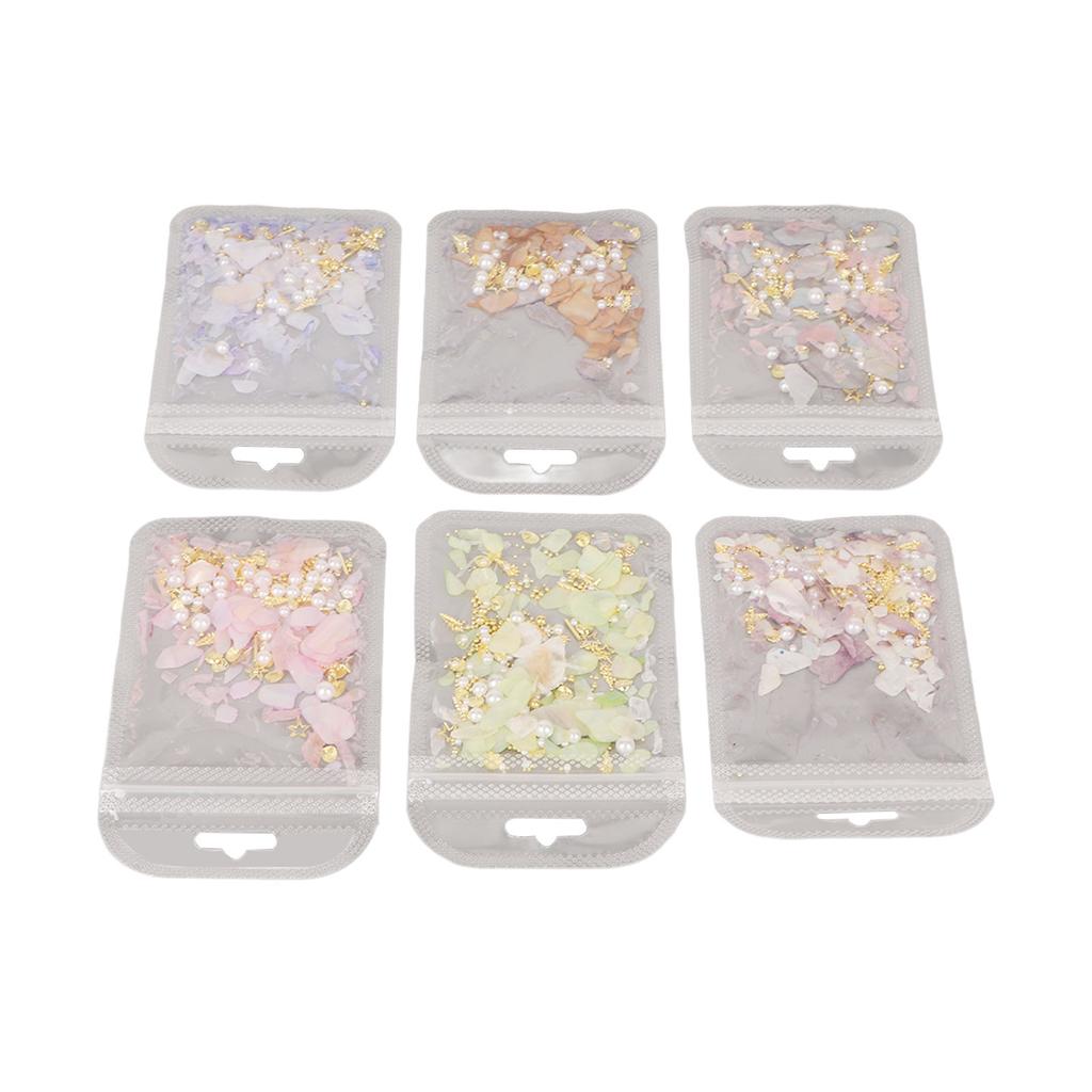6 Stück Nail Art Dekorationsset Bunter Glitzer Muschelfragmente Nail Art Dekorationsset für Maniküre