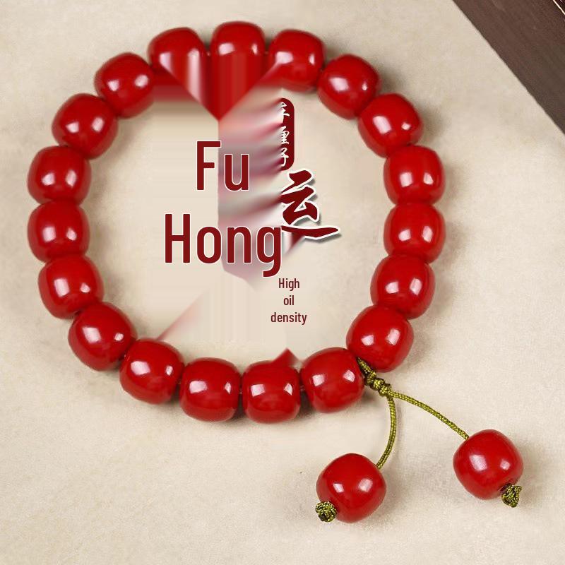 Rose Red Bodhi Root Bracelet - Women's Lotus Design, Double-Loop, National Style Accessory