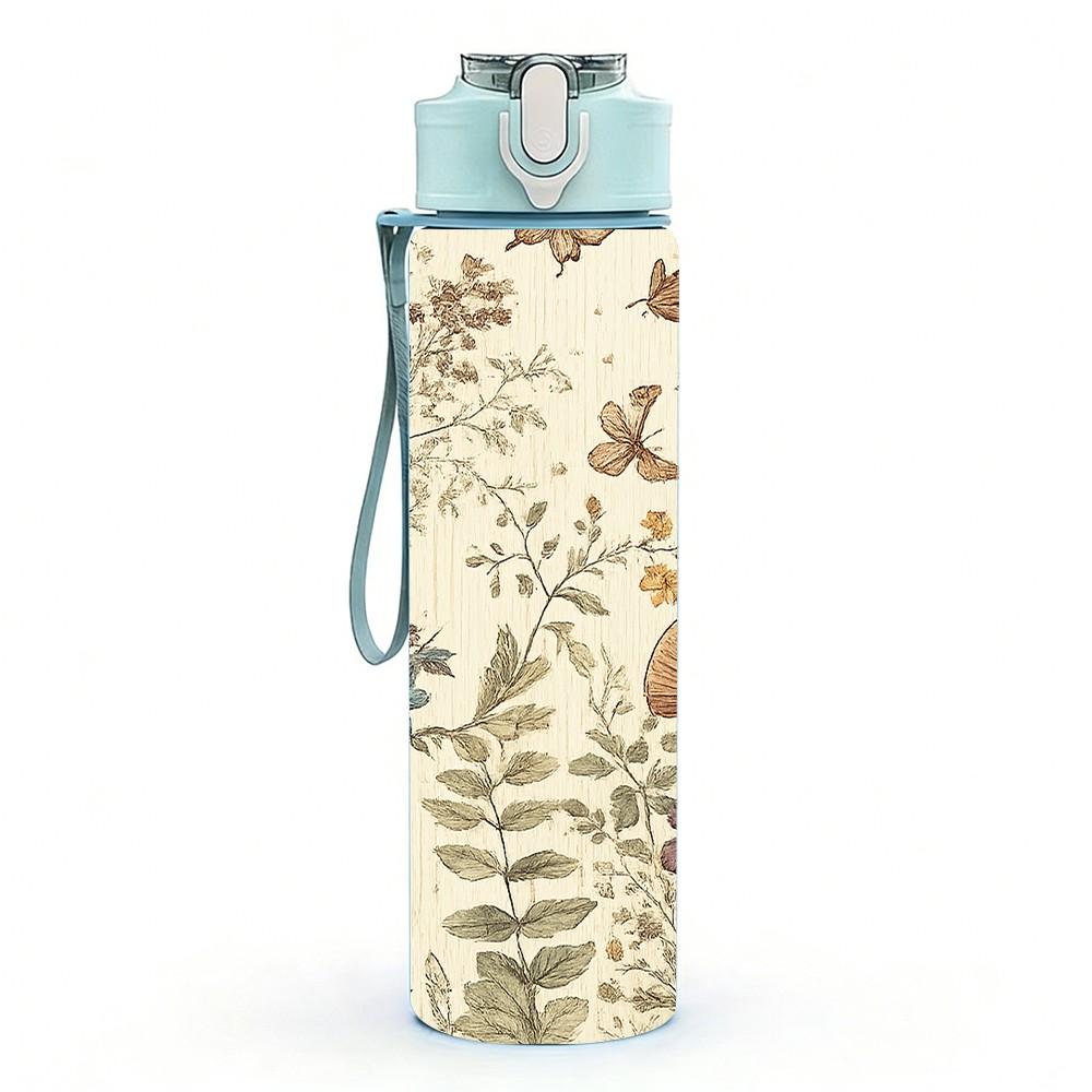 1PC Dried Vintage Botanical Plant Print 750ml Color Plastic Sports Water Bottle Leakproof Flip Straw Lid Suitable for Sports Office Home Use