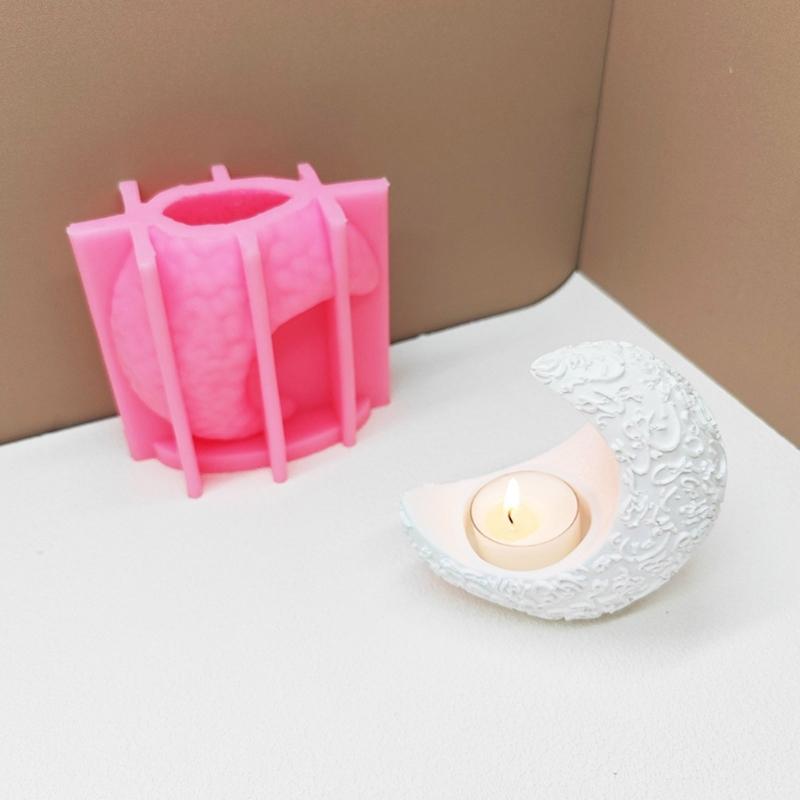 Moon Silicone Candle Holder Molds for Epoxy Resin Tealight Holder Silicone Tealight Stand Molds for Home Decoration