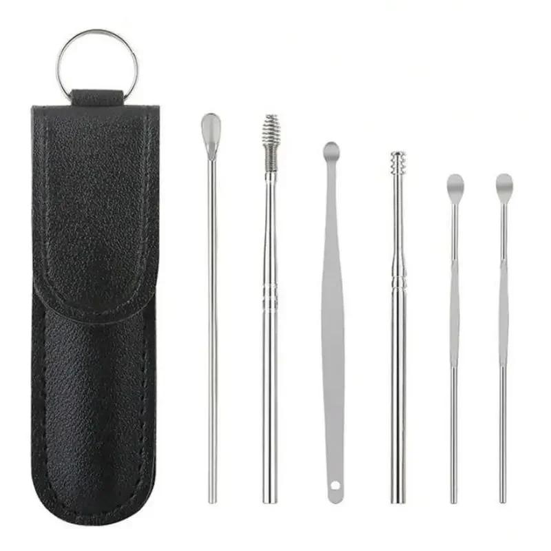6 Counts Set Stainless Steel Spiral Ear Massage Cleaning Tool,Stainless Steel Earwax Removal Tool kit,Mini Portable Ear чёрный
