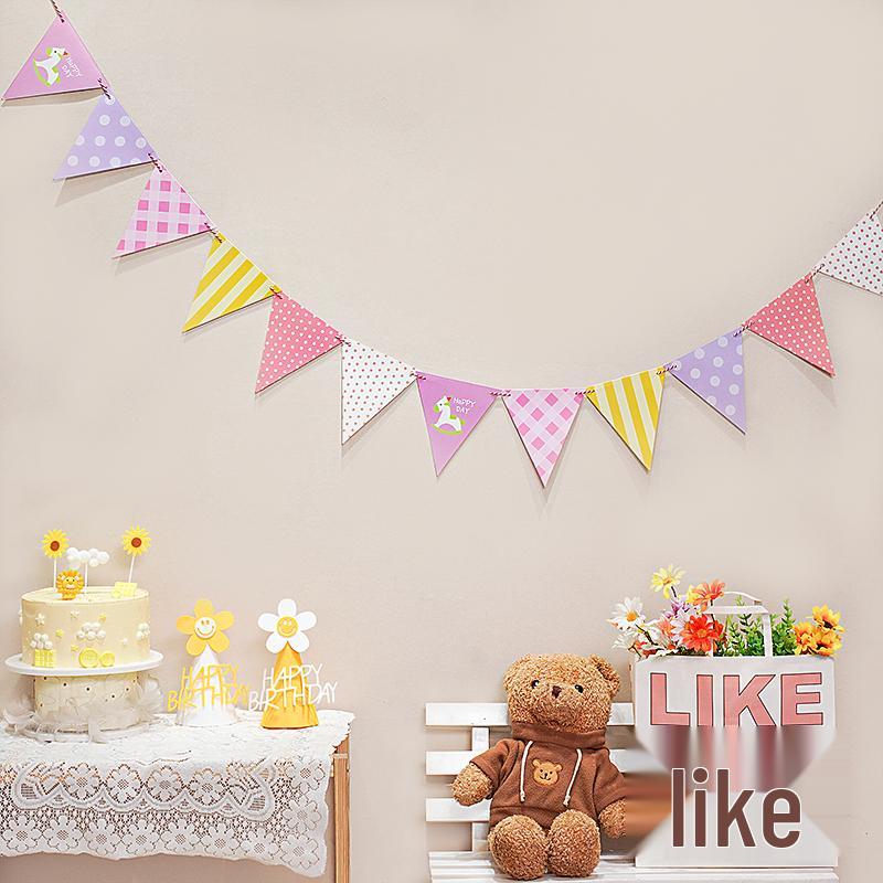 Birthday Pull Flag Banner for Baby Party Decorations - Boy & Girl Pennant