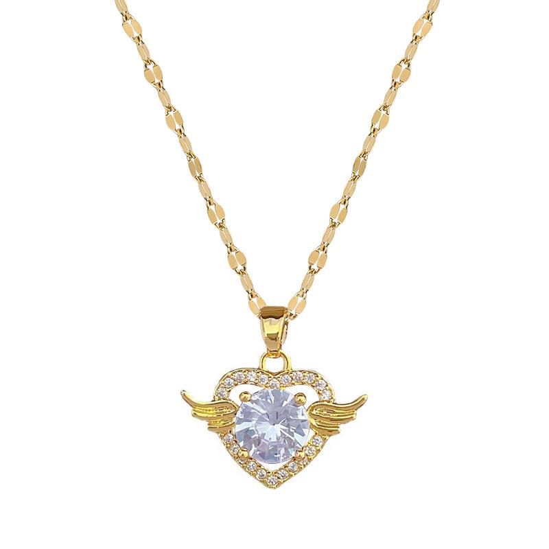 Love Wing Necklace Earrings Set Light Luxury Slightly Inlaid Personalized Temperament Banquet Earrings Item Combination