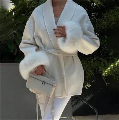 Elegant Women's Coat Fur Patchwork Long-sleeved Wool Coat Beautiful Women's Clothing Jacket Autumn And Winter