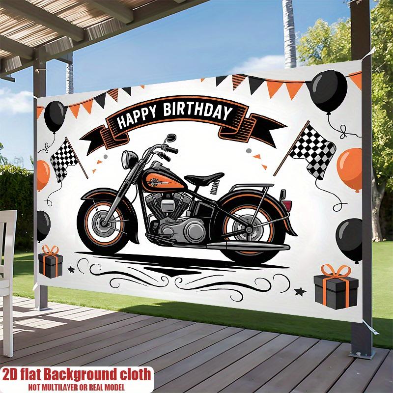 1pc Birthday Gift Box Motorcycle Hanging Banner Polyester