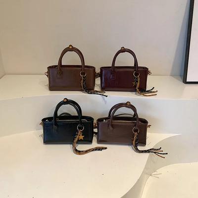 Women Small PU Leather Shoulder Bag Square Crossbody Bag Winter Top-handle Bags with Short Handle Handbags