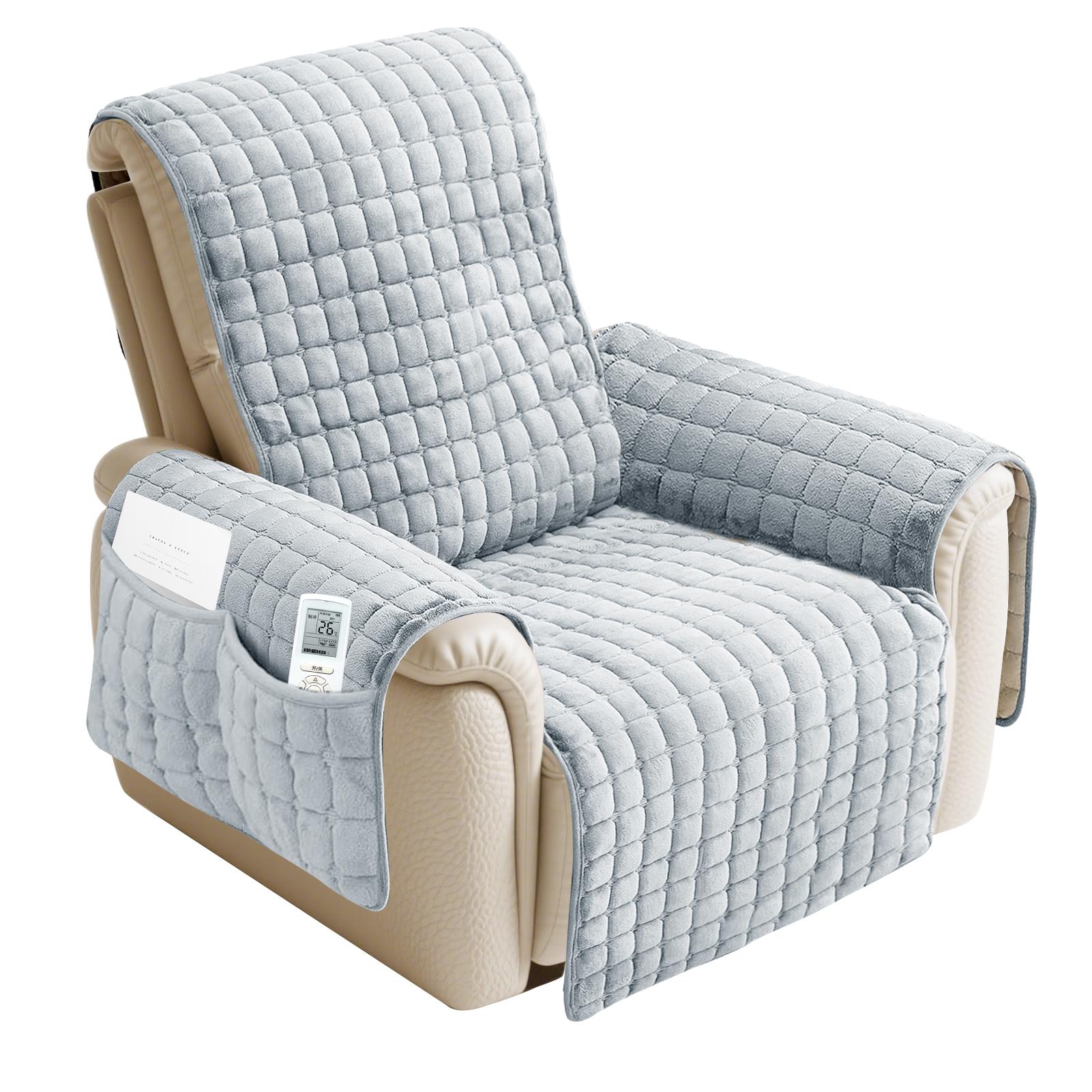 

Recliner Sofa Cover Flannel Plush Chair Covers Armchair Slipcovers with Pockets Relax Non Slip Couch Slipcovers Sofa Protector світло-сірого кольору