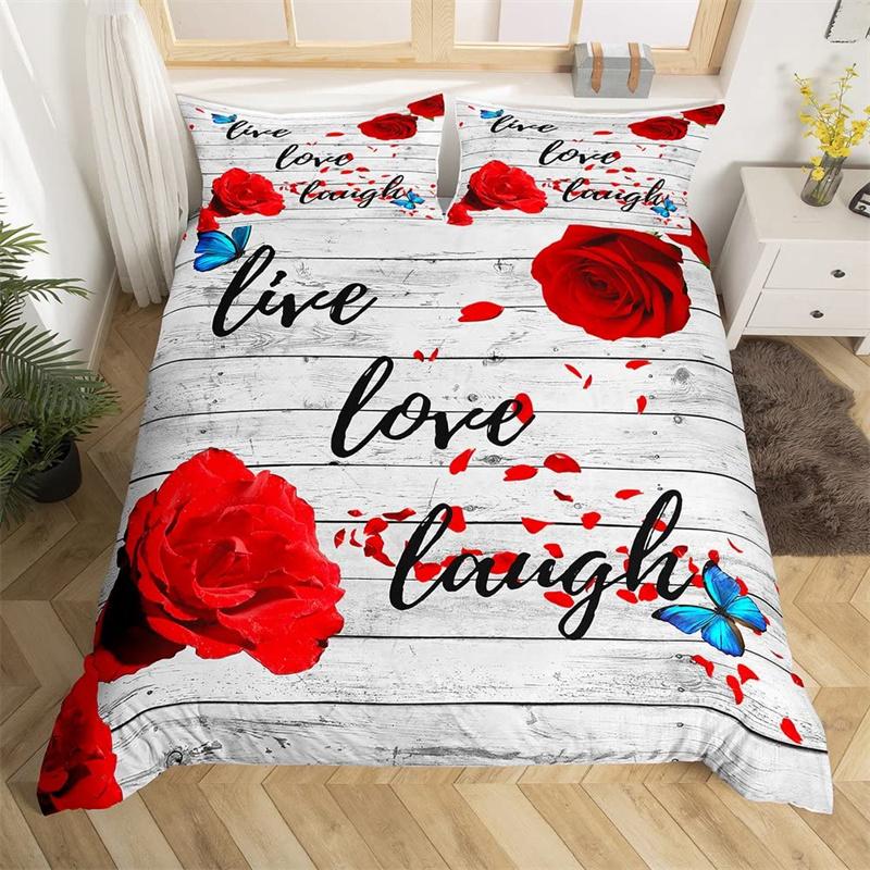 Girls Red Rose Bedding Set Women Romantic Floral Duvet Cover Microfiber Botanical Flower Comforter Cover Set Single Queen Size
