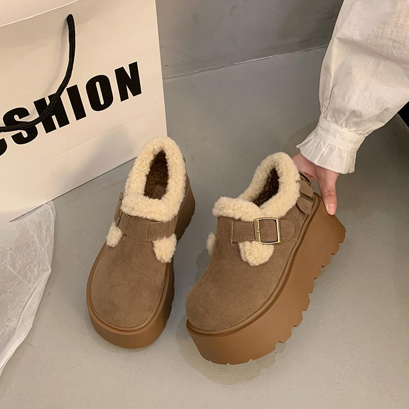 Fashion APHIXTA Platform Winter Plush Snow Boots Woman 8cm Thick Sole Shoes Women Warm Ankle Boots Buckle Women's Boots Size 35-40