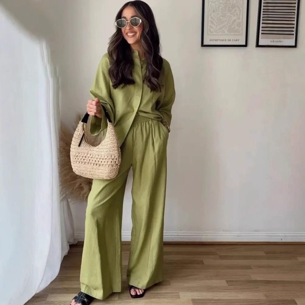 INS Lente Nieuwe Europese & Amerikaanse Losse Blouse en Wijde Pijpen Broek Casual Set