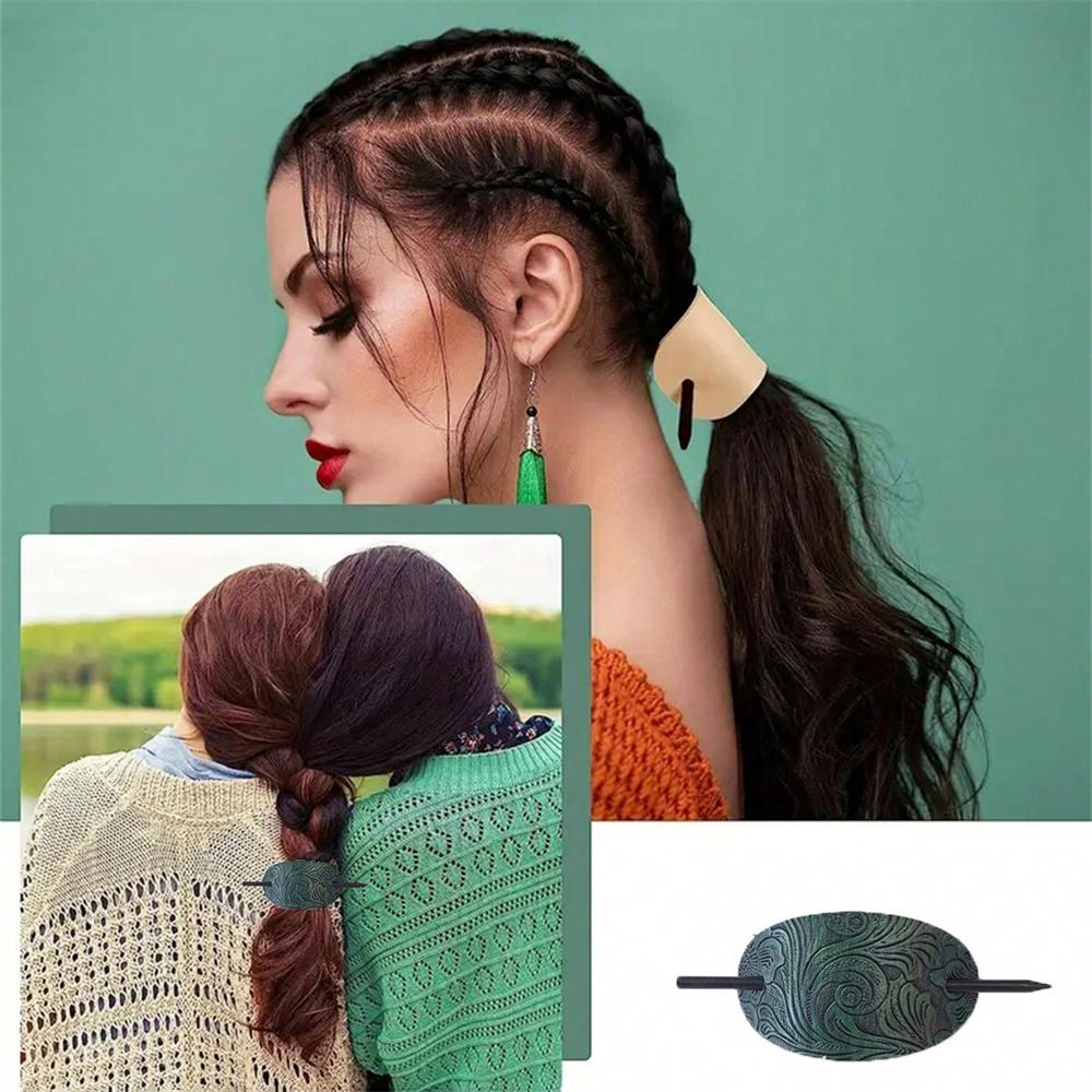 1pc Faux Leather Stick Hair Slide Oval Shape Ponytail Holders Hair Pins Hair Tie Hair Barrette Hair Sticks
