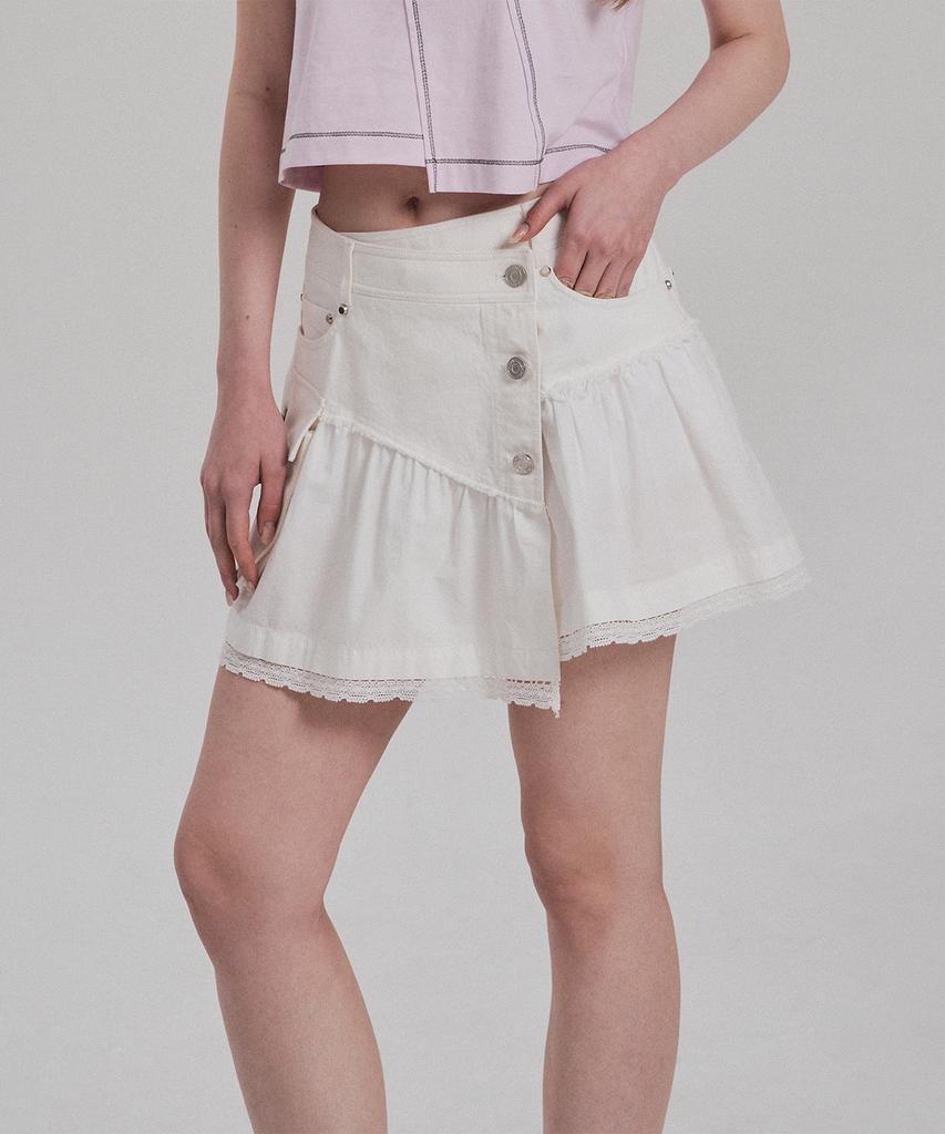 Jenyujeu Layers Frill Button Skirt - White