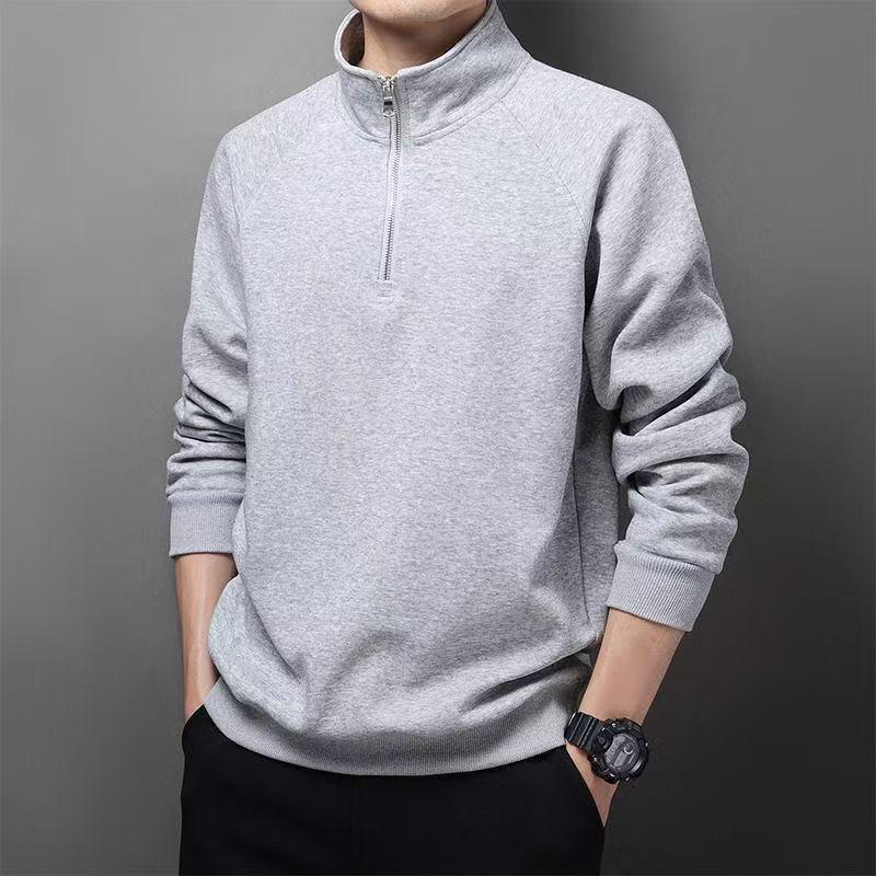 Men's 2025 Half-Zip Loose Hoodie: Long Sleeve, Stand Collar, Plus Velvet, Warm Jacket for Spring/Autumn