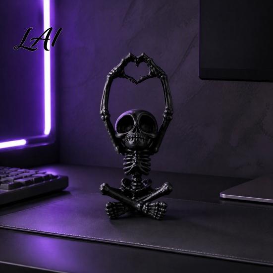 Funky Home Accent Piece Heart-Matching Skull Ornament 3D Printed Skeleton Statue Gothic Novelty Bone Texture Statue Compact Size Sculpture