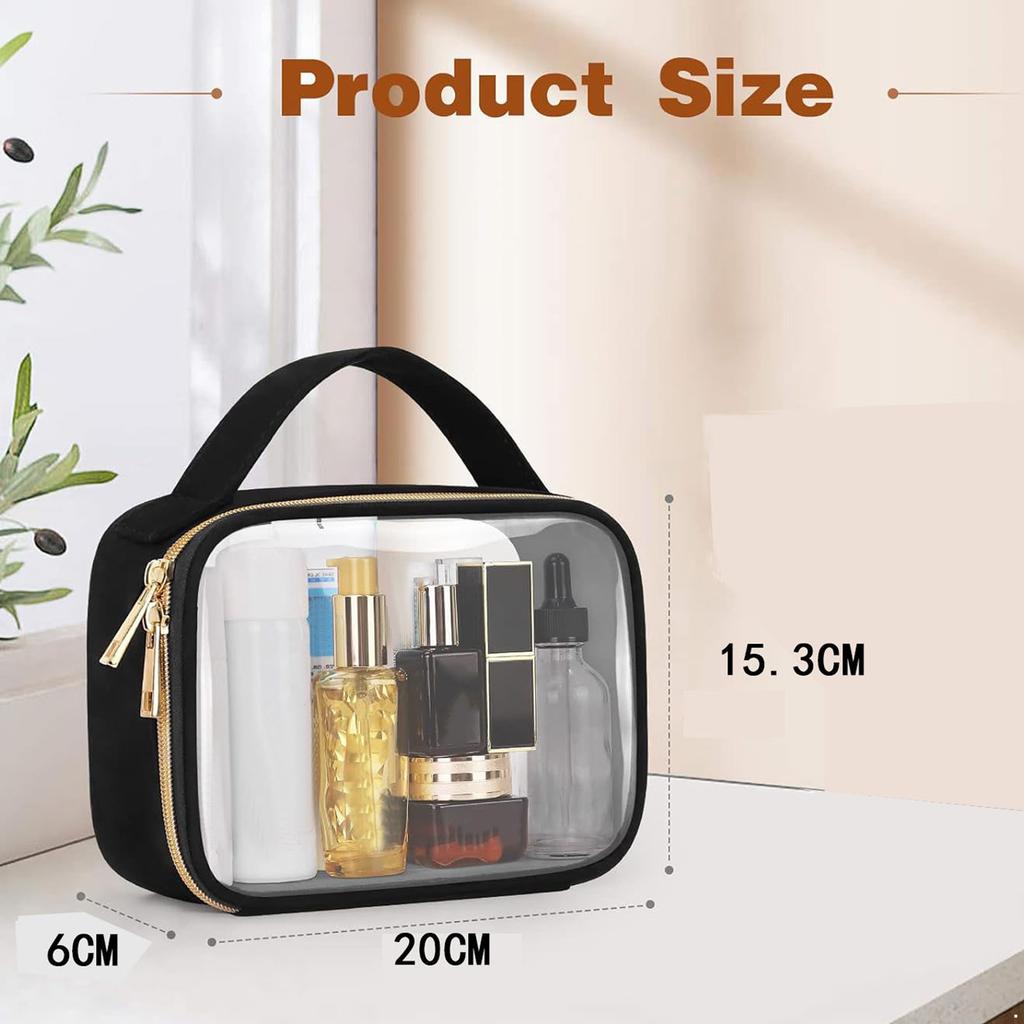 Clear Waterproof PVC Travel Toiletry Bag - Compact Portable Makeup Organizer with Handle & Zipper for Carry-On Luggage