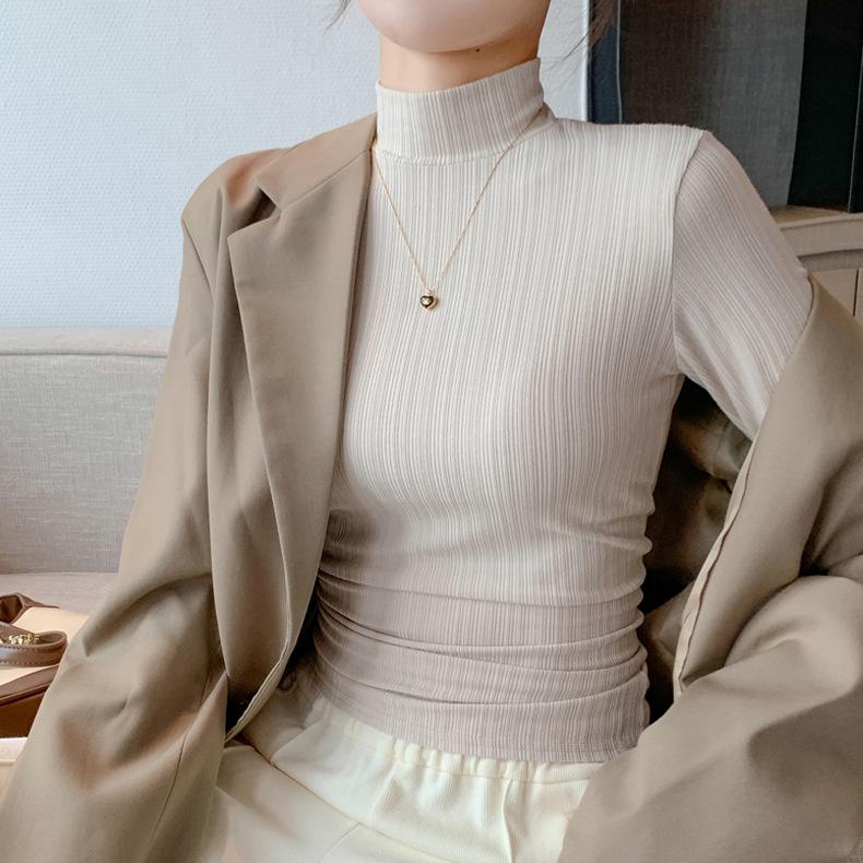 Schlanker Pullover für Damen Herbst und Winter mit Rollkragenpullover darunter Langärmliger lässiger und einfacher Strickpullover für Damen