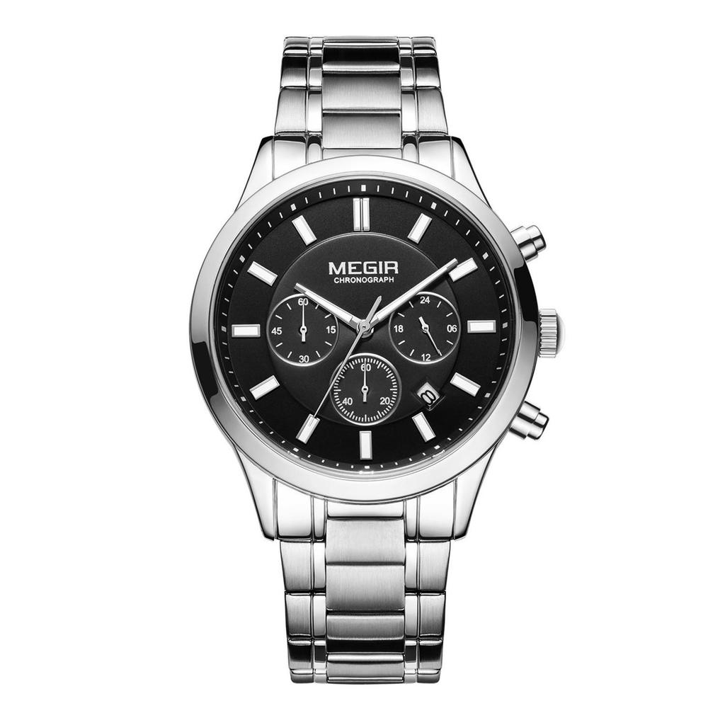 MEGIR Luxury Business Quartz Watch for Men Stainless Steel Strap Luminous Date Waterproof Male Casual Wristwatch Chronograph Clock 2150