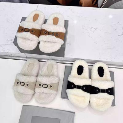 Wind New Lamb Cake Wool One-word Open-toe Rivets Color Matching Increases Height, Wearing Platform Slippers Warm Cotton Shoes