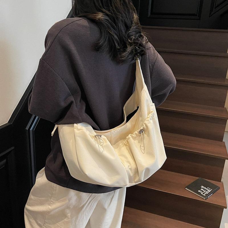 Large capacity nylon cloth bag casual drawstring underarm bag female student class one shoulder oblique span tote bag