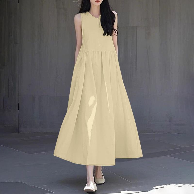 ZANZEA Dámské letní kulatý výstřih volné ležérní bez rukávů šaty