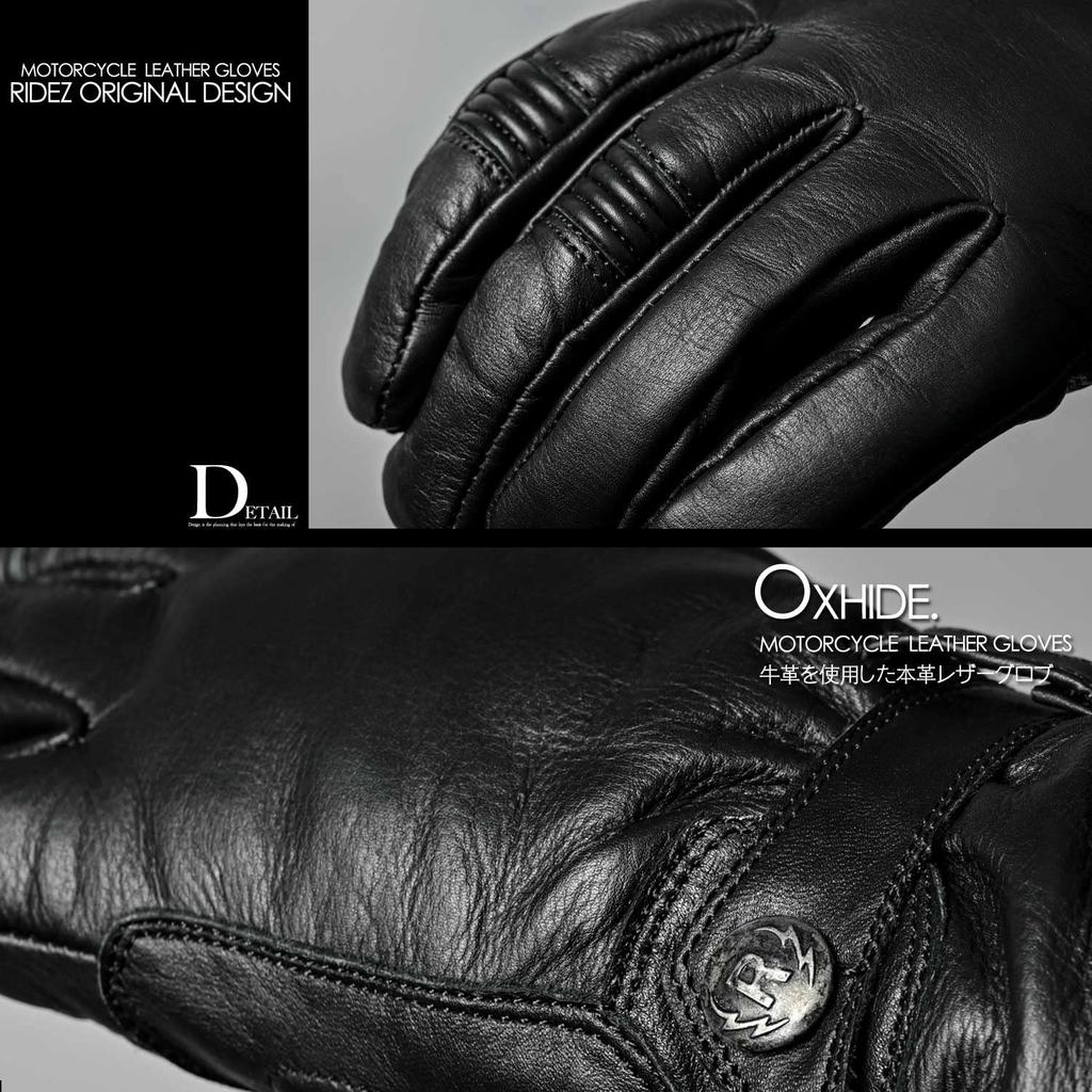 RIDEZ Winter Motorcycle Fleece and Genuine Cowhide Stylish American Long Smartphone Gloves, Leather, Style, Sleeve, Compatible, Black, RWG06-BK-XL