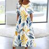 Women Summer Dress Round Neck Loose Fit Flower Print Wide Hem Short Sleeves Dating Pockets A-line Lady Midi Dress Female Clothes