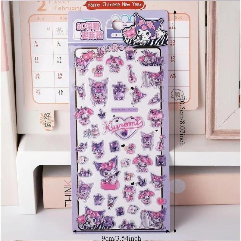 4pcs Sanrio Relief Stickers Cute Kuromi My Melody Decals Waterproof Laptop Phone Fridge Scrapbook Decor 3D DIY for Kid Friendly Entertaining Fun 2