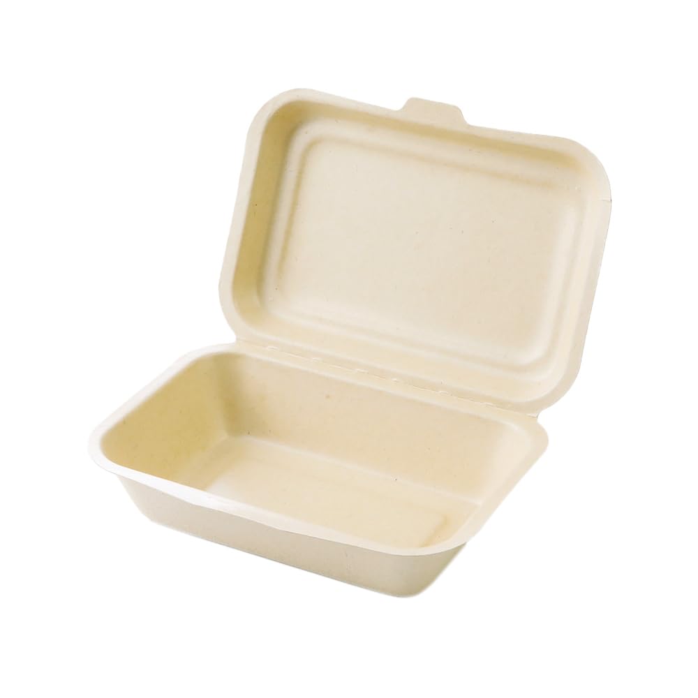 Disposable Lunch Pack of Rice Water and Oil Commercial ECO&BASIC Boxes, 450ml, Laminated, 50, Microwaveable, Takeout, Bagasse, Unbleached, Resistant,